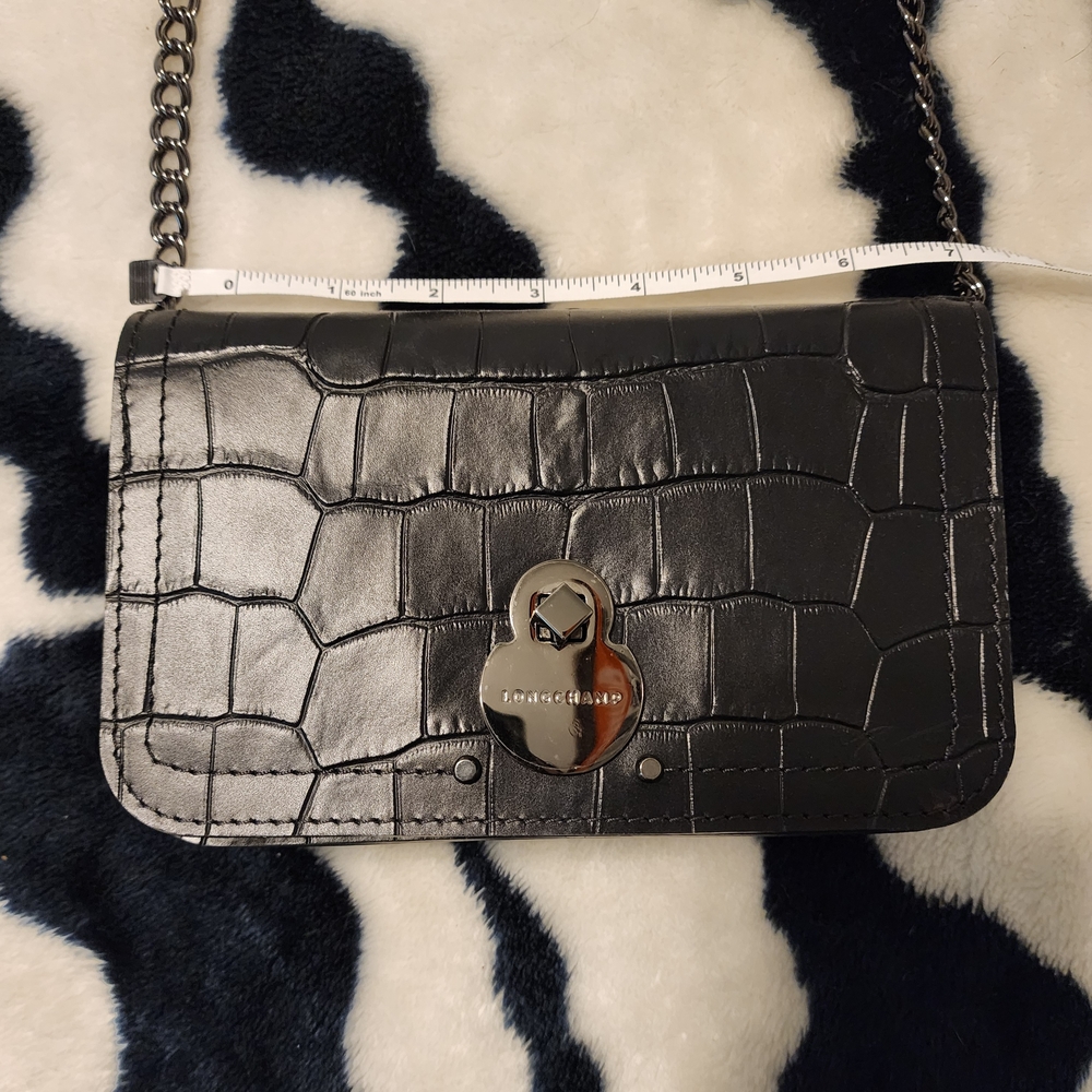 Longchamp Black Croc-Embossed Chain Bag